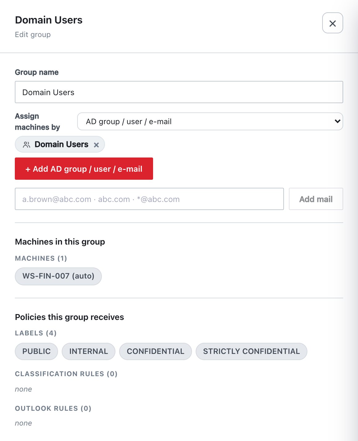 Group targeting by AD group: the machine joins when its signed-in user is a member.