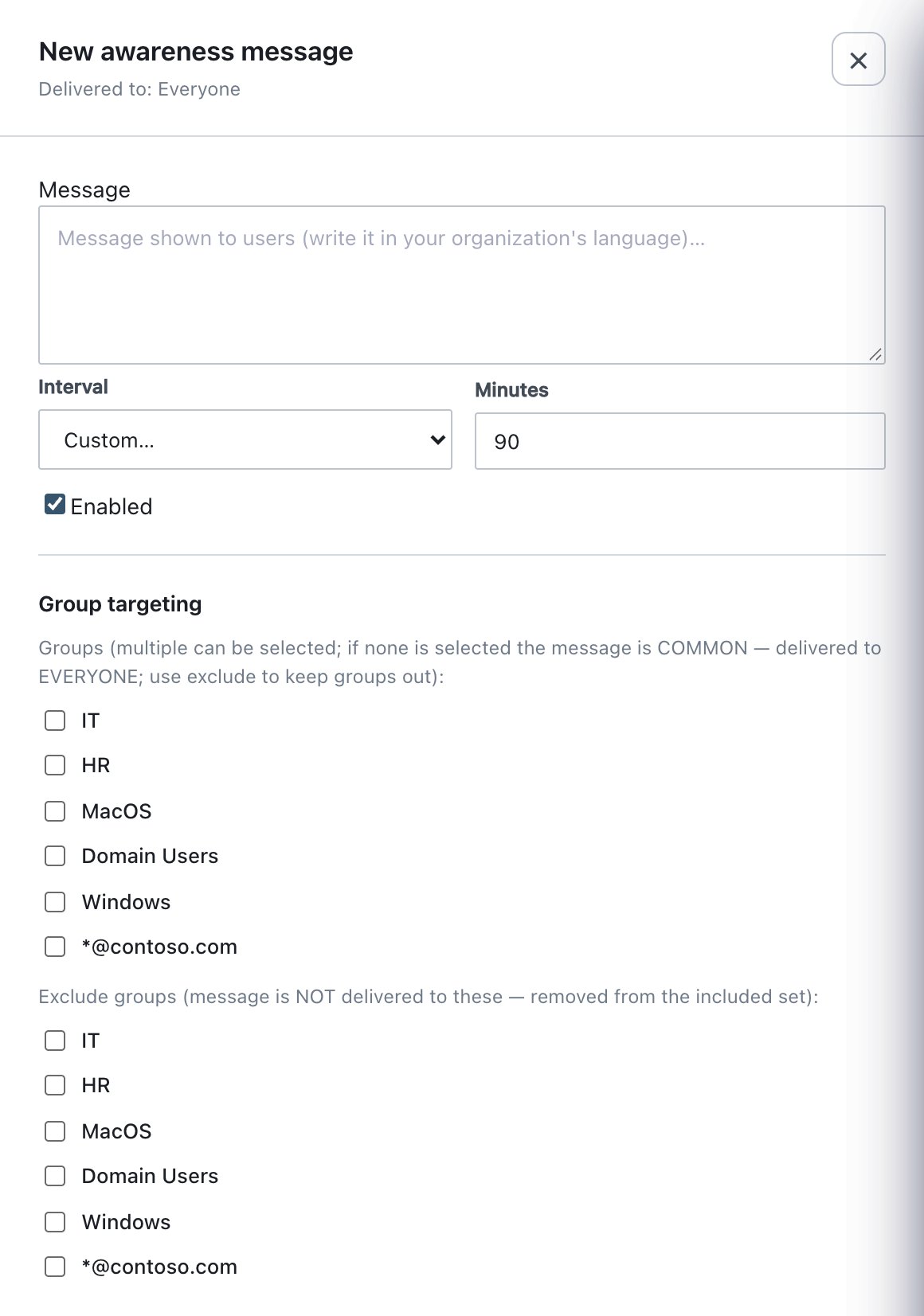 New awareness message with a custom interval.