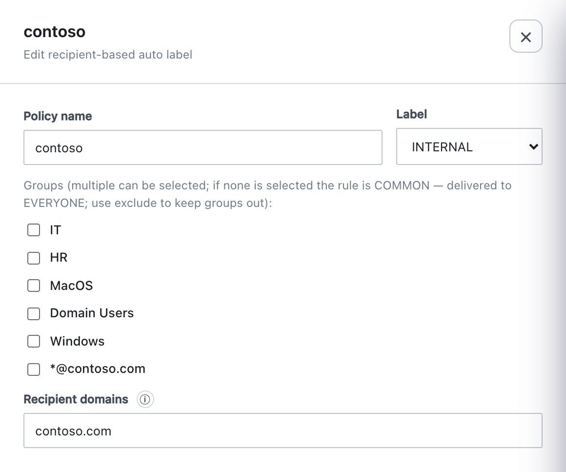 Recipient-based auto label drawer.