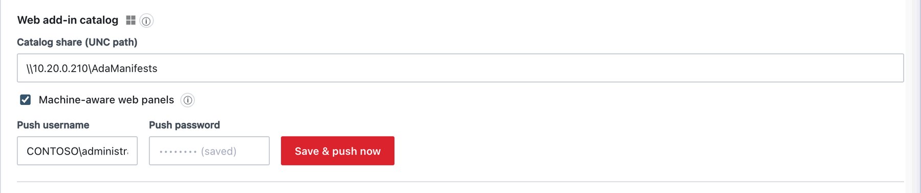 Web add-in catalog settings.