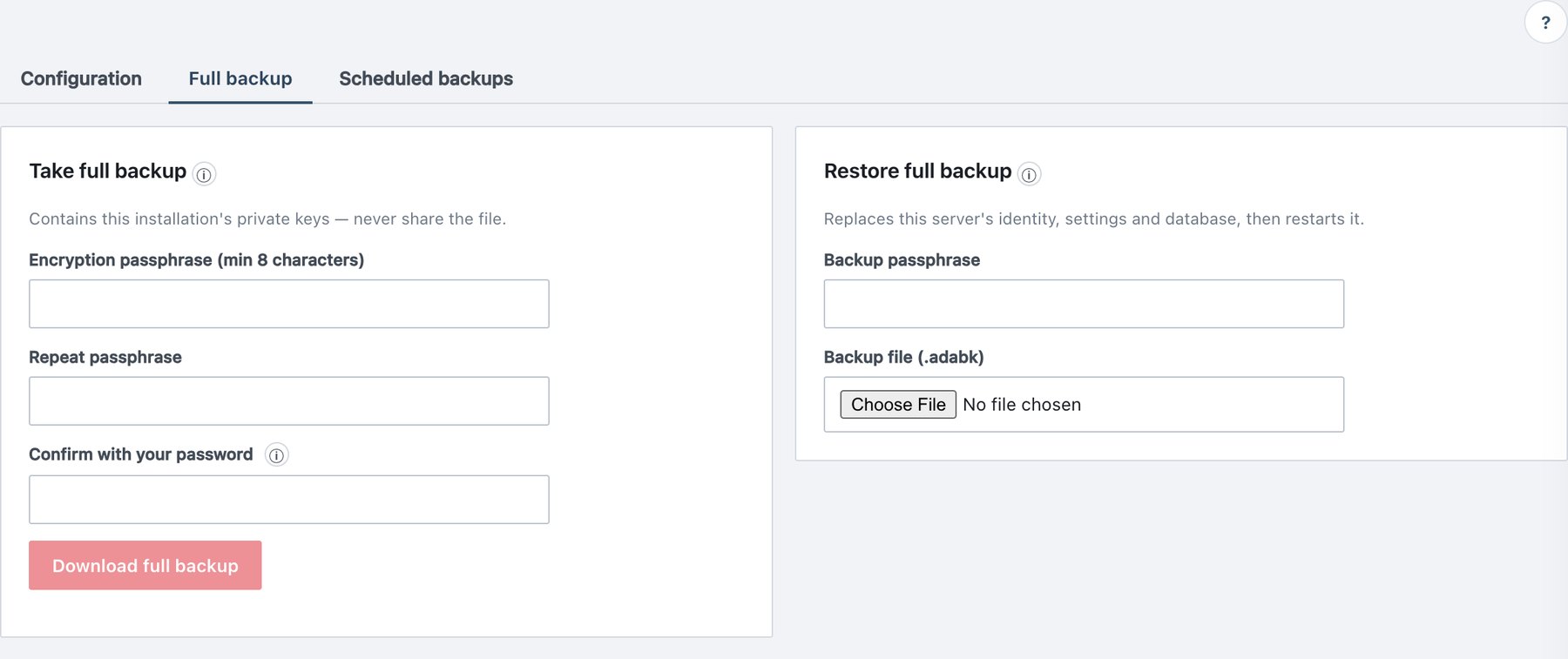 Backup → Full backup.